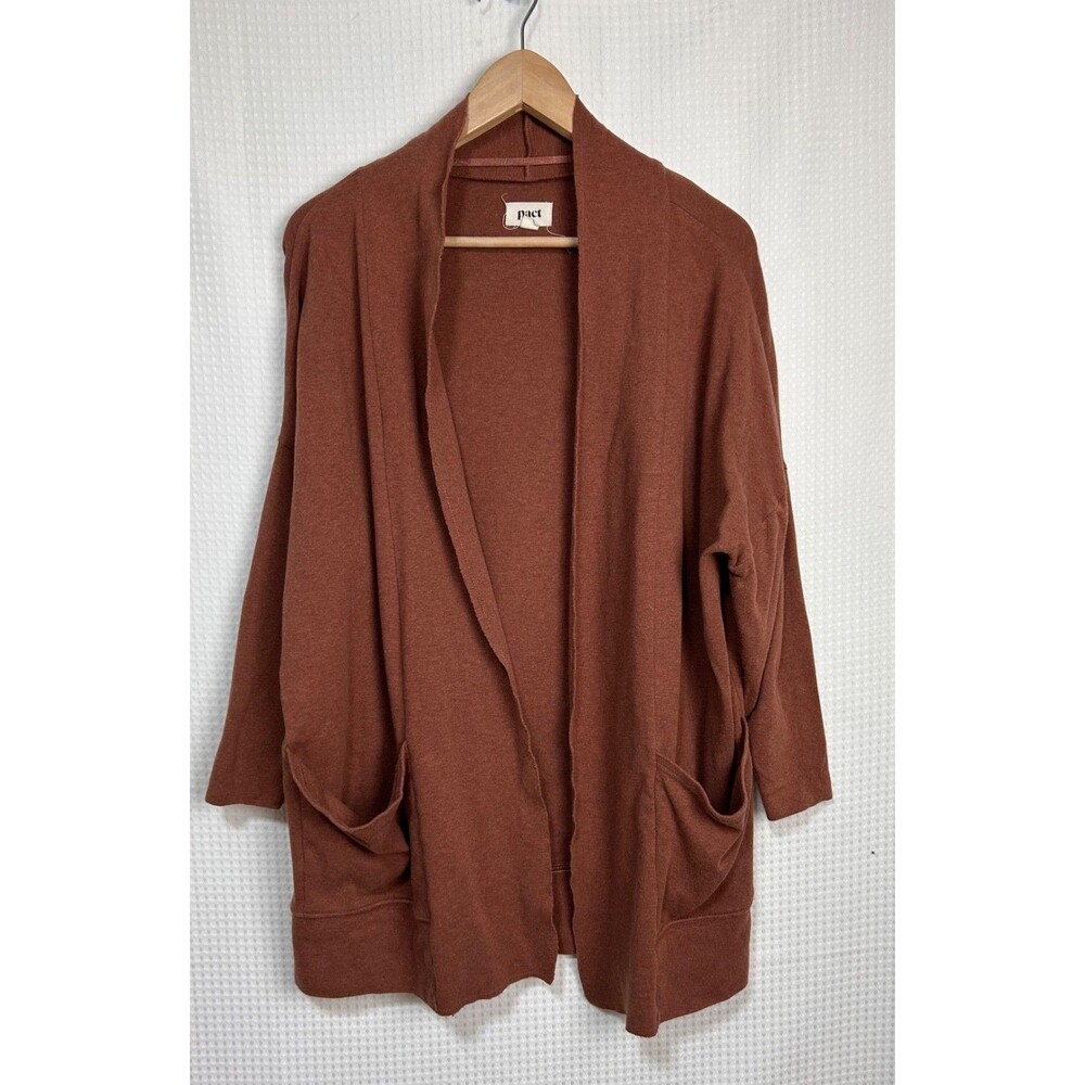 Pact Women's Open-Front Cardigan in Rust Brown
